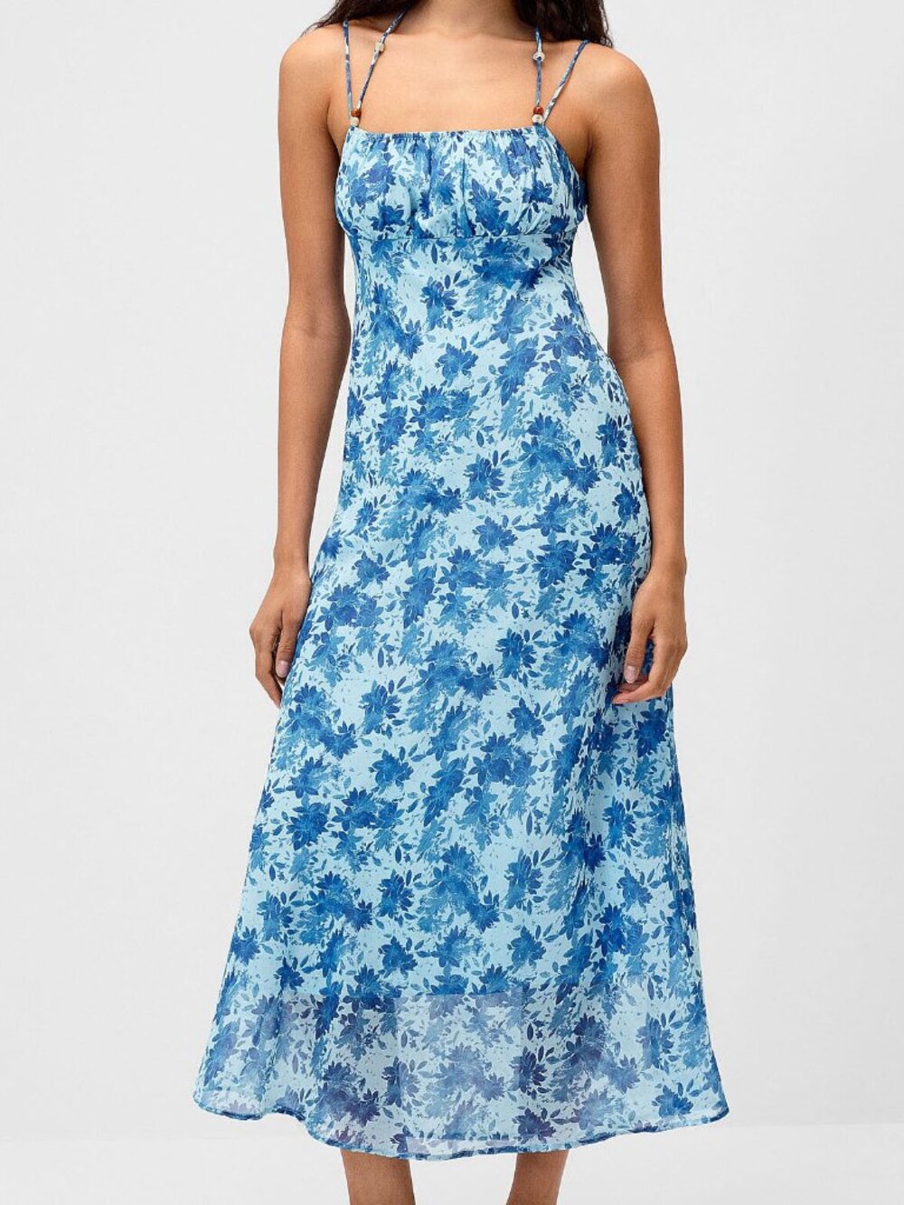NWT Floral ruched-bust maxi dress blue